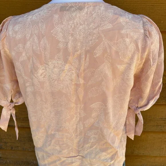 Madewell Light Pink Silk Coral V-Neck Floral Print Blouse Shirt Size S - Picture 6 of 9